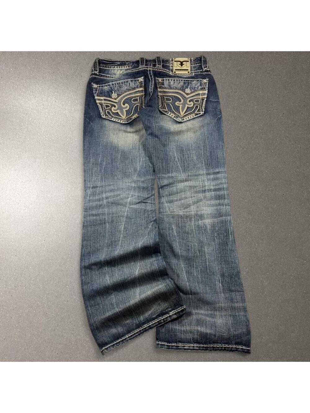 Y2K Grunge Rock Revival Nebi Distressed Bootcut Jeans - Fits 32x31!
